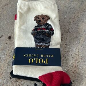 Polo Ralph Lauren Cream Bear Socks with Red Accents New NWT NIP accessory